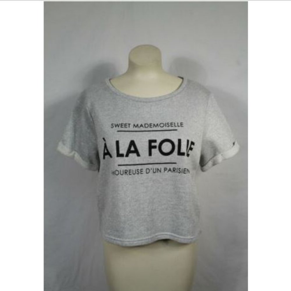 H&M Divided Silver Metallic Crop Top L Graphic